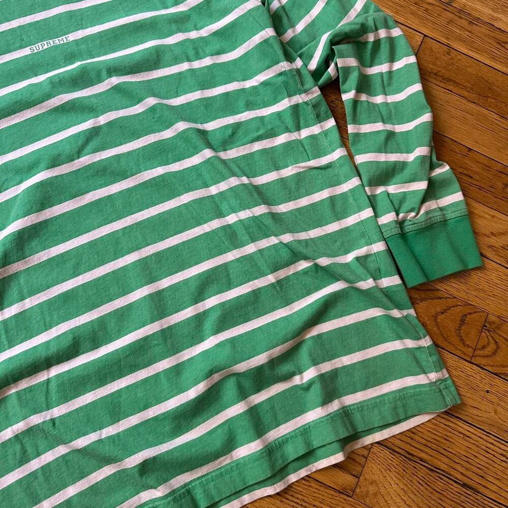 Supreme Green Striped Logo Spellout Basic Longsle… - image 3
